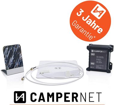 The CamperNet LTE/WLAN MiMo router with LTE & Wlan MiMo antenna for mobile Internet in vehicles (12V or 230V)