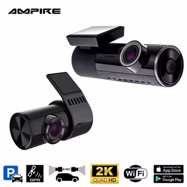 Ampire dual dashcam in 2K (Quad HD) resolution with WiFi and GPS for brilliant recording while driving