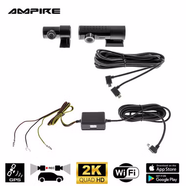 Ampire dual dashcam in 2K (Quad HD) resolution with WiFi and GPS for brilliant recording while driving