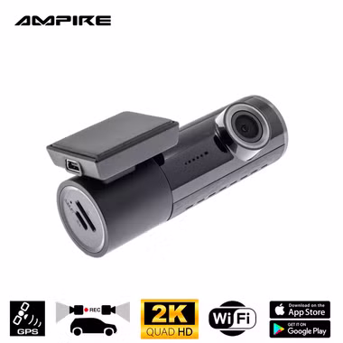 Ampire dual dashcam in 2K (Quad HD) resolution with WiFi and GPS for brilliant recording while driving