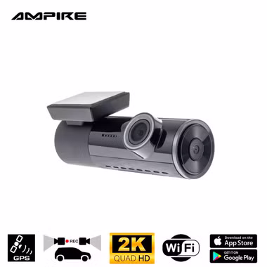Ampire dual dashcam in 2K (Quad HD) resolution with WiFi and GPS for brilliant recording while driving