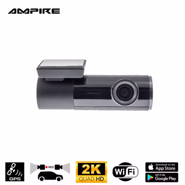 Ampire dual dashcam in 2K (Quad HD) resolution with WiFi and GPS for brilliant recording while driving
