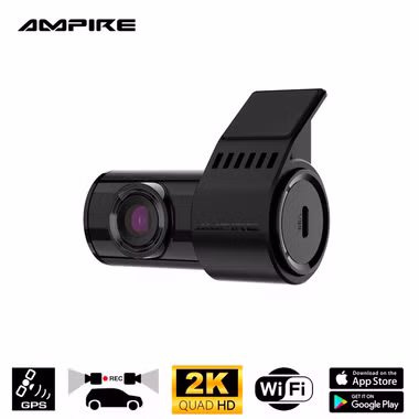 Ampire dual dashcam in 2K (Quad HD) resolution with WiFi and GPS for brilliant recording while driving