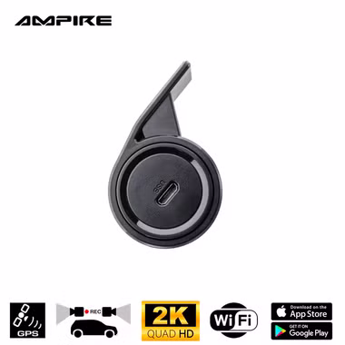 Ampire dual dashcam in 2K (Quad HD) resolution with WiFi and GPS for brilliant recording while driving