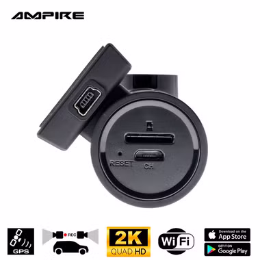 Ampire dual dashcam in 2K (Quad HD) resolution with WiFi and GPS for brilliant recording while driving
